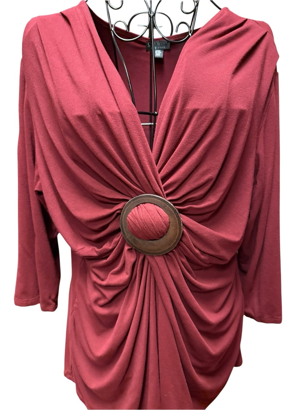 Draped V-Neck Tunic with Center Ring - Rose 3X - Picture 4 of 7